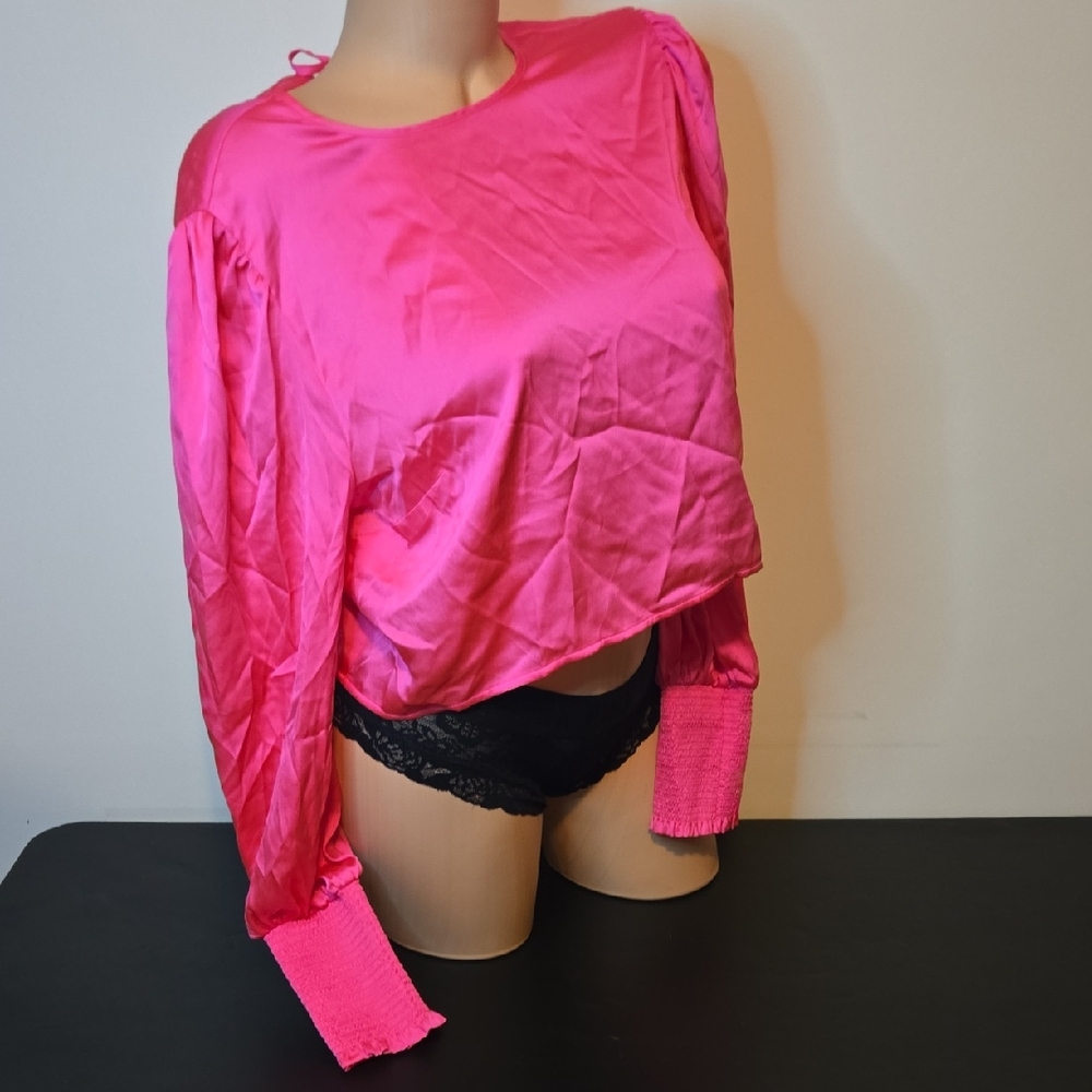NWOT - Bar III Fuchsia Satin Blouse